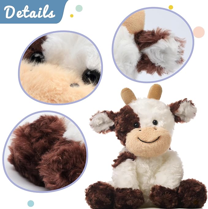 Hopearl Adorable Plush Cow Toy Floppy Dairy Cattle Soft Stuffed Animal Cute Birthday Holiday Gift for Boys Girls Kids Toddlers, Brown, 9''
