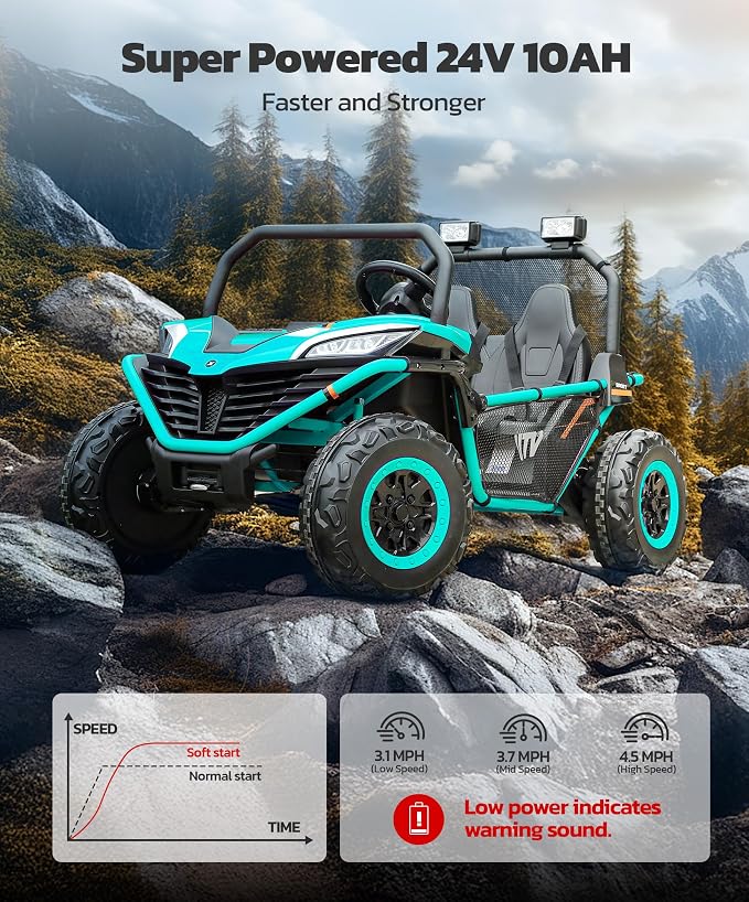 ELEMARA 24V Ride on Car for Kids, 2 Seater XL 20" Seat Ride on Toy, 10AH 4WD Battery Powered 4.5MPH Electric Car with Remote, 3 Speeds, Music Gift for Ages 3-8