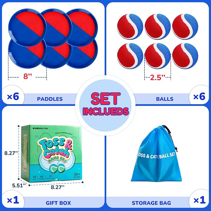 Upgraded Toss and Catch Ball Game Set, Beach Pool Toys Outdoor Games for Kids Toys, Outside Family Lawn Yard Games, for Boys Girls 3 4 5 6 7 8 9 10 11 12 Years Old