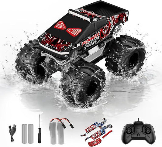 TOZDTO Remote Control Car, 1:18 Waterproof Monster Truck Toys RC Cars, 2.4GHz RC Trucks 4WD All Terrain Off-Road Pickup, Kids Christmas Birthday Presents for Boy Girl Toys Age 6 7 8 9 10 11 12