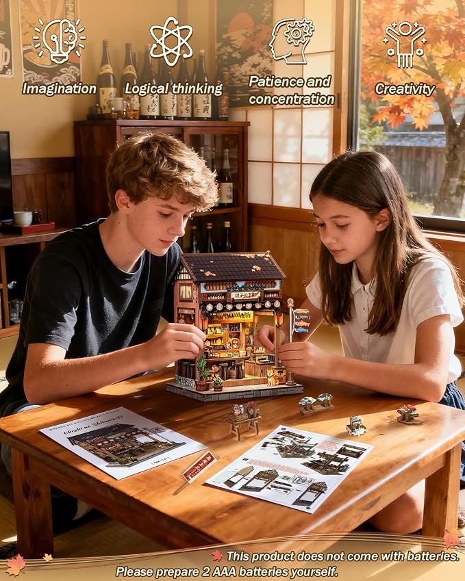 Book Nook Kit - DIY Miniature House Kit, 3D Puzzle Wooden Dollhouse with LED, Sakura Wine Alley, Tiny House Bookend, Bookshelf Decor, Crafts Gifts for Adults, Teens & Book Lovers