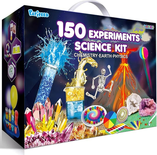 PATIFEED 150 Experiments Science Kit for Kids, Chemistry Set, Scientific Christmas Birthday Toys Gifts Ideas for Boys Girls, Break Geodes, Volcano,S.T.E.M Learning Projects