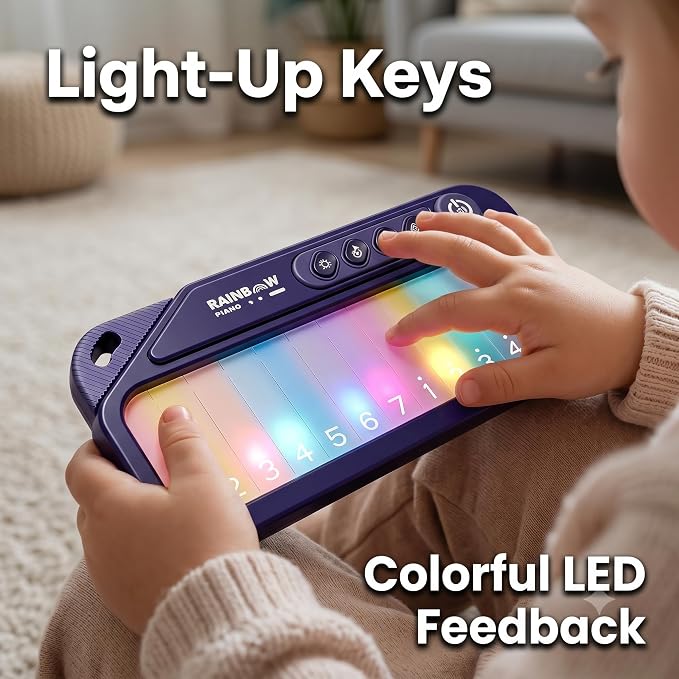 Kids Piano Keyboard Toy for Toddlers Age 3-6, Light Up Musical Learning Toy with LED Screen, Interactive Dual Style Retro & Rainbow Backlit Keyboard, Educational Music Toy, Birthday Gift for Kids