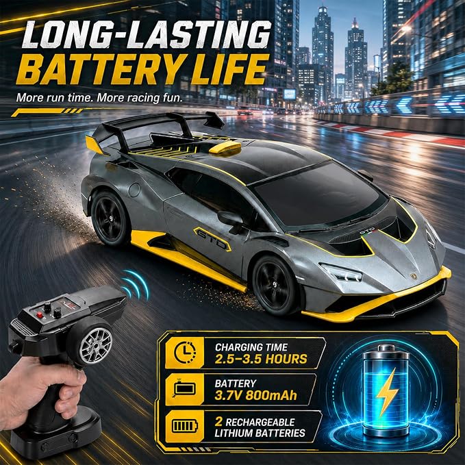 YESHIN 1：24 Lamborghini Haracan Drifting Car Gray, Lamborghini Toy Car, RC Cars for Boys Age 8-12, 2.4GHz Remote Control Car with Light