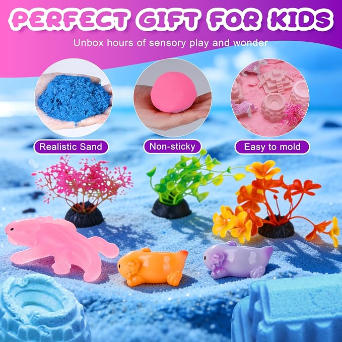 Carolart Unicorn & Axolotl 2-in-1 Sand Table & Water Table, Color-Changing Sand, Dual-Bin Sensory Table with Lid and Storage, Indoor Outdoor Activity Table for Toddlers Ages 3-8