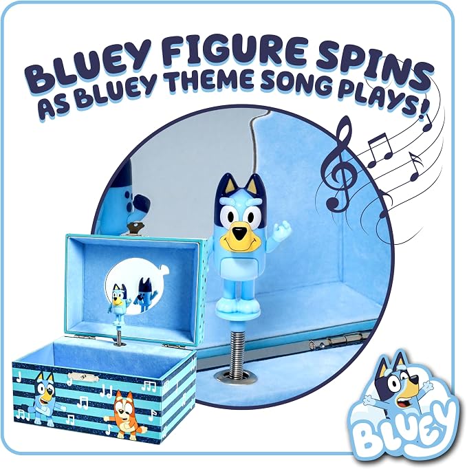 Bluey Jewelry Box for Girls Musical Jewelry Box with Spinning Figurine, Bluey Toys for Kids Ages 3-5 Plays Bluey Theme Song