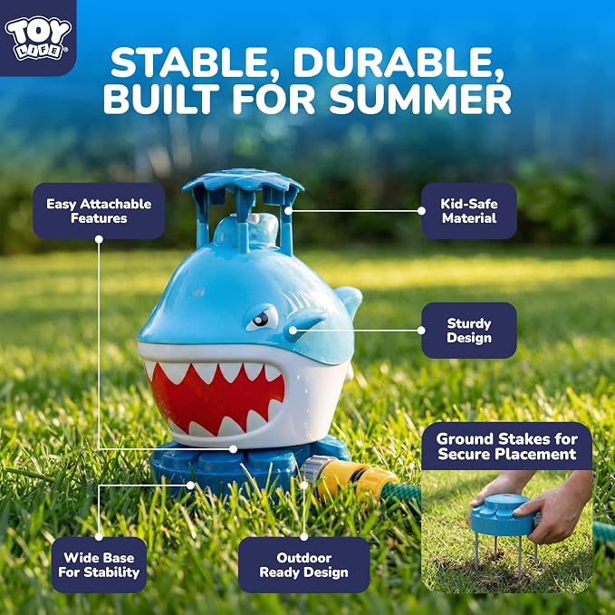 TOY Life Shark t Ball Sprinkler for Kids Ages 4-8 to 8-12, Water Sprinklers Outdoor Toy, Spinning Lawn Sprinkler for Toddlers and Big Kids Backyard Summer Fun, Baseball Water Toy
