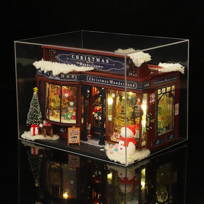 fifijoy Christmas Miniature Dollhouse Kit, DIY Dollhouse Miniature House Kit for Adults, Tiny House Kits Mini Model Building Sets with Music (Christmas Wonderland)