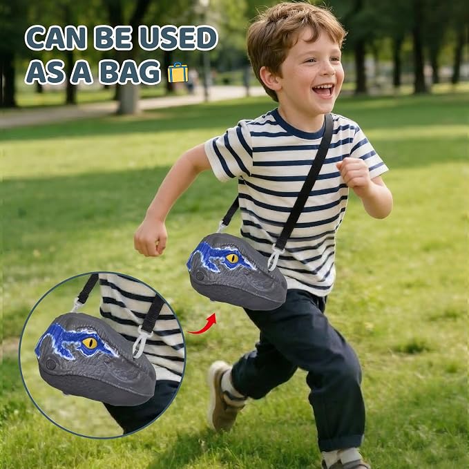 Dinosaur Launch Tracks Toys with Rolling Wheels & Storage Box & Shoulder Bag, 3-in-1 Toy Set for Kids 3+, Cool Dinosaur Car Playset for Toddler Boys & Girls' Festival Gift (Velociraptor)