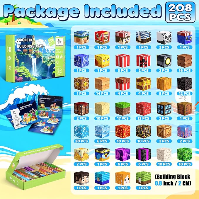 208PCS Magnetic Blocks, Magnetic Building Blocks, Magnetic Cubes for Kids 4-8, Sensory Toy for STEM Constructions Magnetic Blocks for Boys Girls Age 3+, Holiday Birthday Gifts