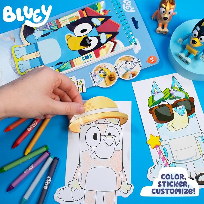 Bluey Sticker Activity Book, Includes 40 Stickers, Crayons, 2-in-1 Coloring & Sticker Book, Bluey Toys, Stickers for Kids, 5 Year Old Girl Gift, Coloring Books for Kids Ages 4-8, Toys & Games