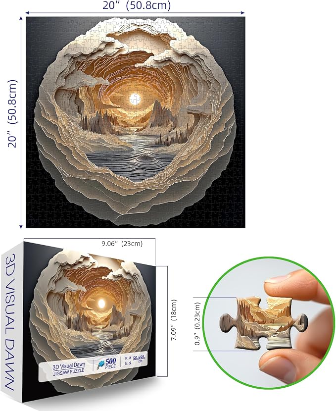 3D Visual Art Puzzles for Adults 500 Pieces Cave Dawn Jigsaw Puzzles for Adults Beautiful Landscape Puzzles 500 Pieces Challenging Family Puzzle