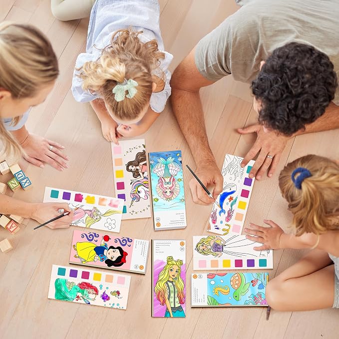 ZHOC Paint with Water Coloring Books for Kids, Pocket Mess Free Watercolor Painting Sets for Kids Ages 3 4 5 6 7 8+, Water Color Paint Set Arts and Crafts Gift for Boys Girls, Princess and Oceans
