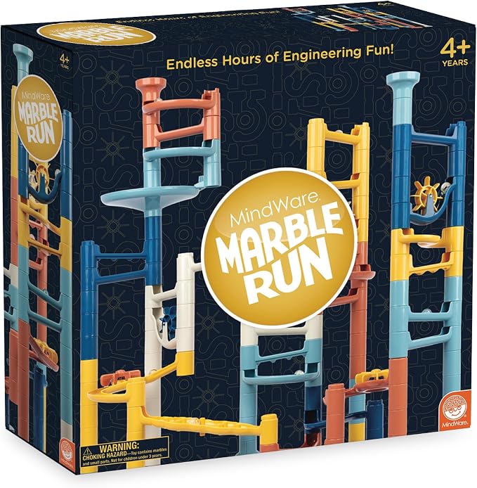 MindWare Marble Run – Neutral Colors | 103-Piece Marble Run Set with 20 Marbles | STEM Construction Toy for Kids