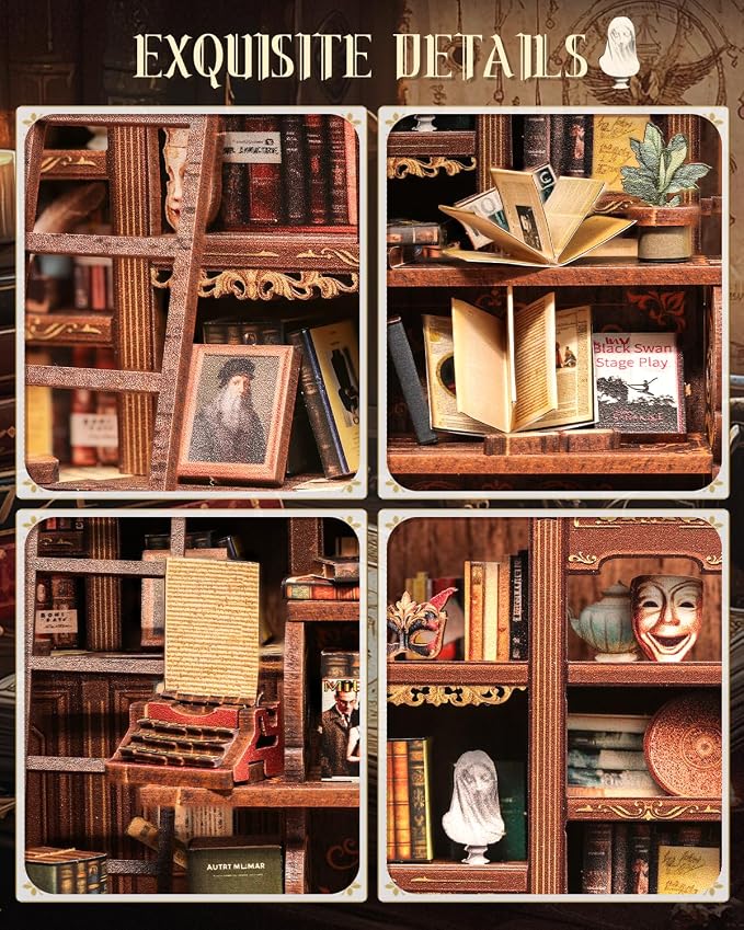 Cutefun Book Nook Kit - DIY Miniature Dollhouse Booknook Kit for Adults and Teens, 3D Wooden Puzzle Bookshelf Insert Decor with LED Light, Gifts for Family and Friends (The Drama Bookshop)