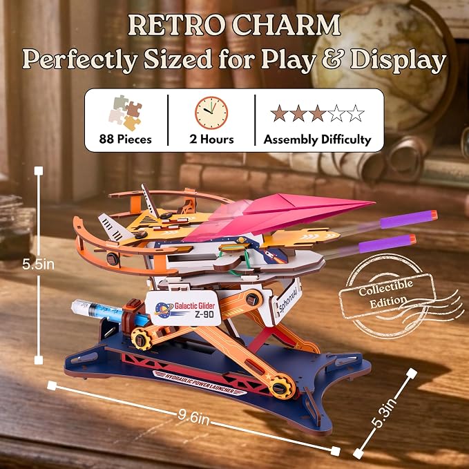 DIY 2in1 Hydraulic Paper Airplanes & Darts Launcher Stem Toys for Kids Ages 8-14, 3D Wooden Puzzle Toy, Vintage Model Kit, Educational Science Kit for Boys & Girls 8,10,12,14 Years Old