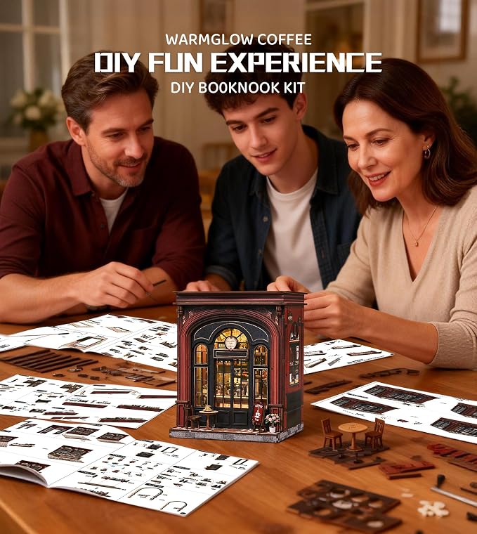 Roroom Book Nook Kit for Adults, Vintage Coffeehouse House Building Kit | 3D Wooden Puzzles with LED, Bookshelf, Desk and Bedside Room Decor, Relaxing Craft Project, Creative Gift