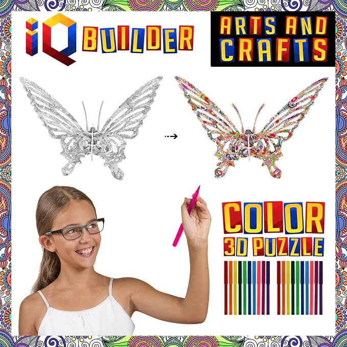 IQ BUILDER | Arts and Crafts for Girls Age 12 Year Old and UP | 3D Art Coloring Painting Animal Puzzle Set | Fun Creative DIY Toys | Family Craft KIT with Supplies | Best Toy Gift for Kids