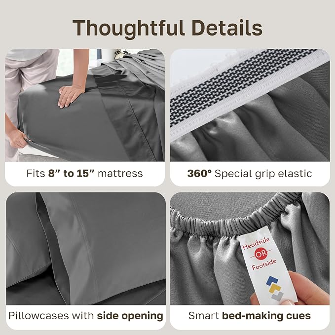 California Design Den Split King Sheets for Adjustable Bed - Buttery Soft 800 Thread Count, 100% Cotton Set, Sateen Bedding Set with Durable Twin XL Fitted Sheets - Grey