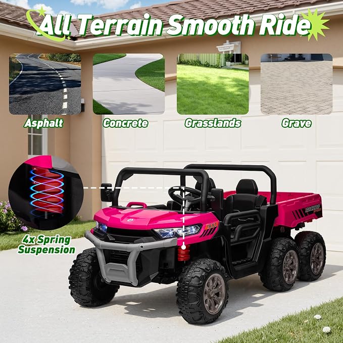24V Ride On Dump Truck Car for Big Kids 2 Seater XL, 4WD 6-Wheels Battery Powered Ride On Toy with Remote Control, 800W Powerful Motors, Dump Bed & Shovel, Electric UTV for Boys Girls