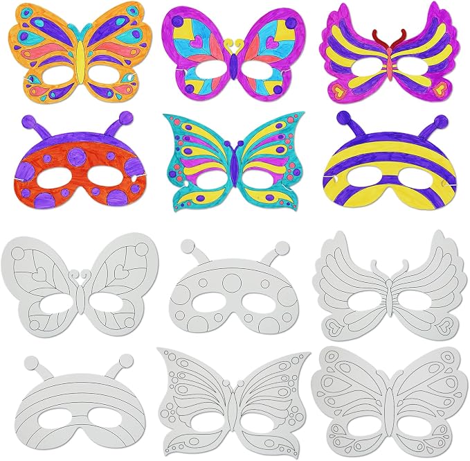 24 PCS Color Your Own Paper Masks, DIY Masks Craft Art Kits for Kids, Birthday Party Favors, School Coloring Activities