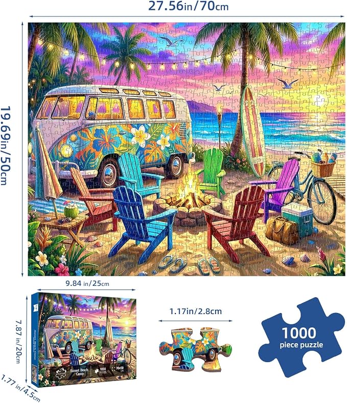 Sunset Beach Camp Puzzles for Adults 1000 Pieces,Challenging Jigsaw Puzzles for Adults 1000 Pieces,Difficult Impossible Puzzle for Family Game Night,Summer Puzzles Gifts for Father's Day