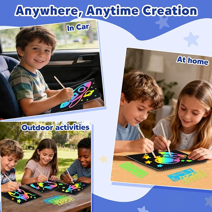 ZMLM Scratch Paper Art-Crafts Gift: 2 Pack Rainbow Notebooks Supplies Toys for 3 4 5 6 7 8 9 10 Years Old Girls and Boys Kids Easter Gifts Christmas Birthday Party Games Planet