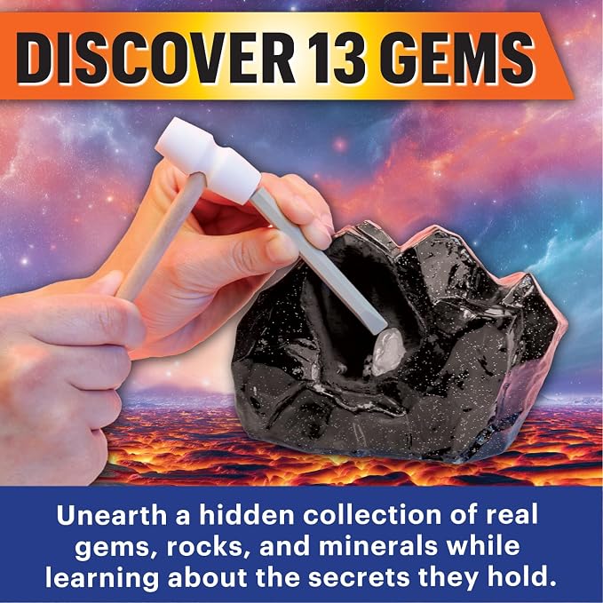 Gem Dig Kit for Kids Ages 4+ - NOVA Obsidian Excavation Lab by MindWare, 13 Real Gems + Bonus Mini-Dig + Dig Journal, Geology Science Kit with Rock & Mineral Tools