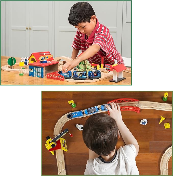 KipiPol Battery Operated Action Locomotive Toy Train Set for Wooden Tracks, (Magnetic)-Compatible with Thomas The Train Toys, Brio Tram Set for Toddlers 3-5 and up, Stocking Stuffers for Kids