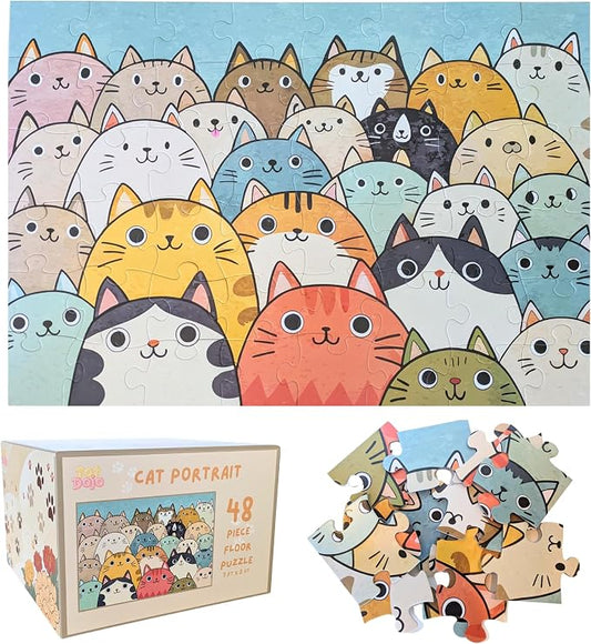 Cat Portrait Jumbo Floor Puzzle for Kids - 48 Large Pieces, 3ft x 2ft - Toddler Puzzles, Preschool Learning Toys, Big Piece Floor Puzzles for Kids - Tot Dojo