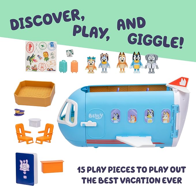 Bluey 3-in-1 Transforming Airplane Toys for Kids, Resort & Boat | Includes 15 accessories, 5 figures, and 25+ sounds from the show for toy figures & playsets fans ages 3+