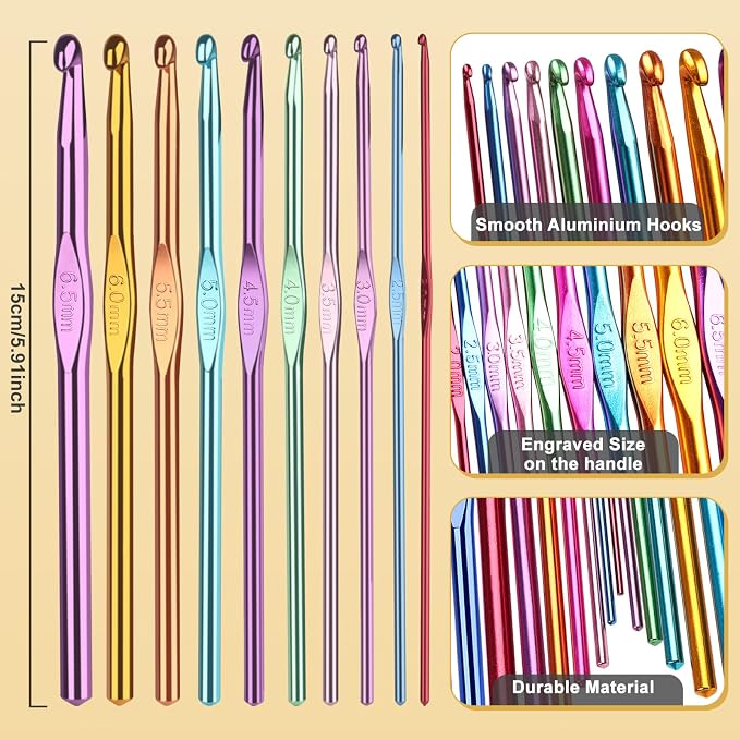 Aeelike 20pcs Acrylic Yarn for Crocheting, Crotcheting Set for Beginners, Crochet Kit with Everything Include 1093 Yards Yarn, Aluminum Crochet Hooks,Step-by-Step Instruction and Black Organiser Bag