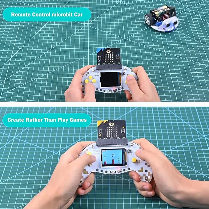 ELECFREAKS microbit Retro Makecode Arcade for STEM Education, Micro:bit Joystick Programming Learning Machine Supports Remote Control and Creat Games(Without Micro:bit)