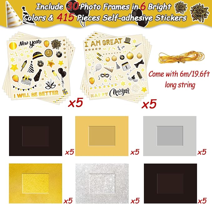chiazllta 30 Packs Happy New Year Craft Kits for, 2026 New Year Picture Frame DIY Craft Art New Year Party Favor Decor Home Game Activities