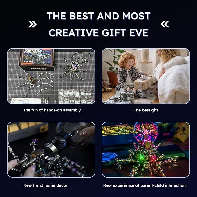 Arcynix Cyberpunk Metal Spider 3D Puzzle, DIY Sci-Fi Model with Color-Changing Eyes & Interactive Plasma Ball & Home Decor for Teens & Adults (14+), 650 Pieces, 1 Count