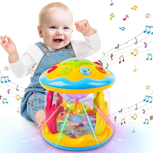M SANMERSEN Baby Boys Toys 12 Months, Babies Ocean Rotating Lights Up Musical Toys for 12-18 Months Newborn Infant Crawling Tummy Time Toys 1 2 3 Baby Birthday Blue