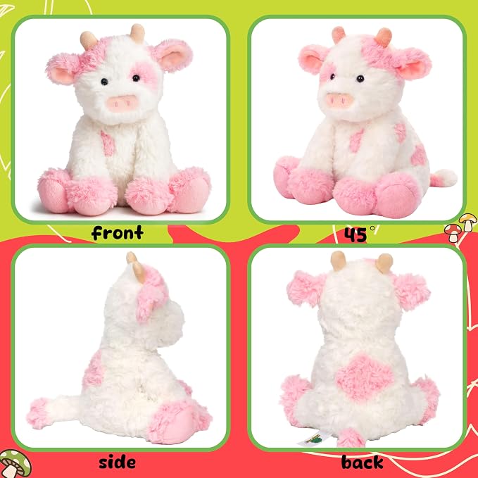 Hopearl Adorable Plush Cow Toy Floppy Dairy Cattle Soft Kawaii Stuffed Animal Cute Birthday Holiday Gift for Boys Girls Kids Toddlers, Pink, 9''