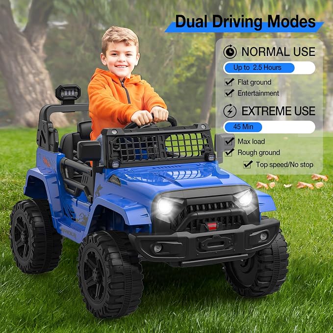 GarveeLife 12V Kids Electric Ride On Truck Car w/Parent Remote Control, Spring Suspension, LED Lights & AUX Port | Outdoor Ride Toy for Boys Girls