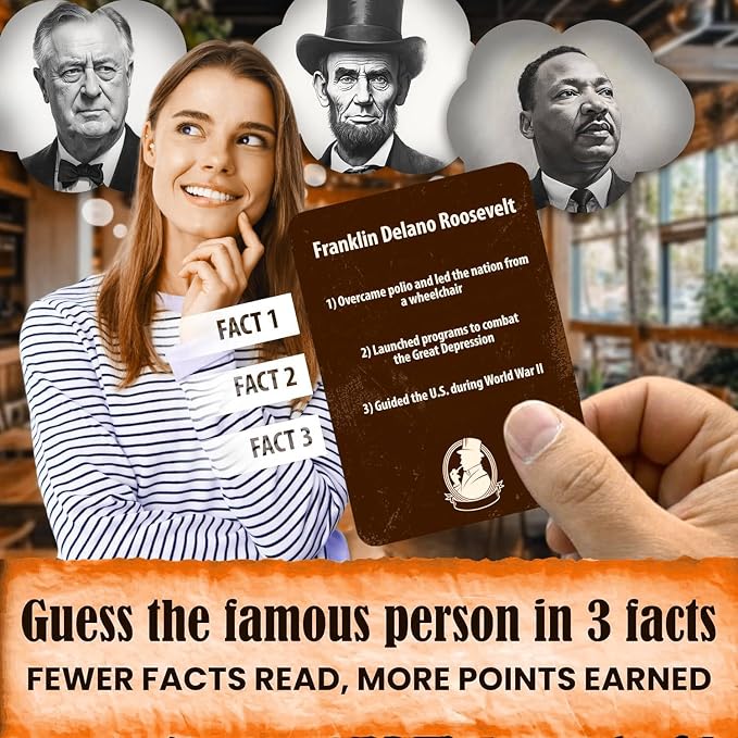 Quokka USA History & Personality Board Card Game - Istoria 500 Trivia Cards Double-Sided Deck - Fun Educational Trivia Games for Adults, Friends & Family Night - Ages 15+