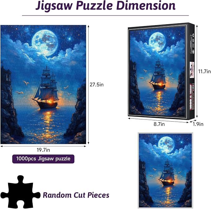 Starry Night Sailing Ship Jigsaw Puzzles for Adults - Premium Large 1000pcs Adults Puzzle, Challenging DIY Brain Teaser, Family Bonding Activity, Celestial Theme Puzzle Jigsaw Puzzles for Adults
