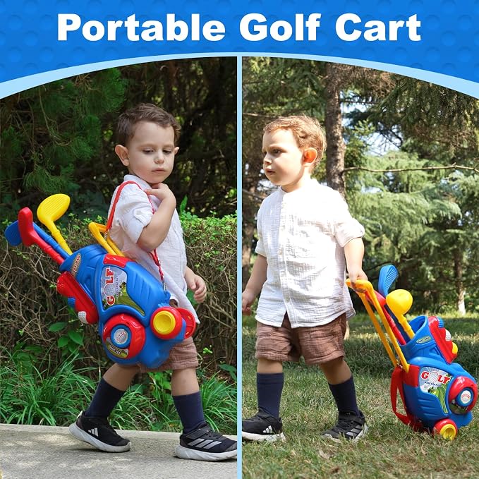Toddler Golf Set for Boys Girls 2 3 4 Years Old, Kids Golf Clubs Set with Cart & Putting Mat, Outdoor Indoor Sports Toys Birthday Gift, Blue