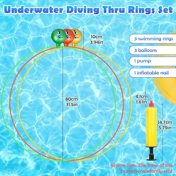 Cludoo Pool Diving Swim Thru Rings Toys for Kids High Stability No Assembly Required Pool Toy Swim Hoops Underwater Swim Thru Diving Ring Water Training Sports for Ages 4,5,6,7,8,9,10,11,12 Kids Teens