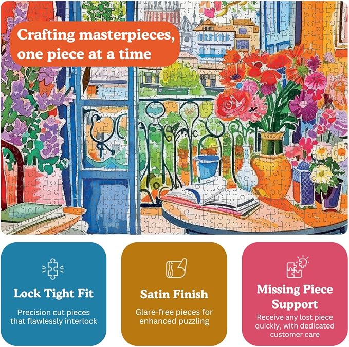 Cross & Glory – Room with a Bloom – 1000 Piece Jigsaw Puzzle for Adults | Colorful Floral City View Puzzle | Vibrant Home Interior Artwork | Premium Ribbon-Cut Puzzle with Satin Finish