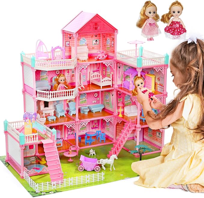 Huge Dollhouse for Girls, 11 Rooms Pretend Play Doll House Gift for Girls Aged 3-10