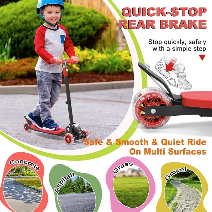 Scooter for Kids 3-5 5-7,Light up 3 Wheels Kick Scooter,Heavy Duty Folding Lean-to-Steer Scooters with 3 Adjustable Handlebar for Boys Girls,Widen Anti-Slip Deck,Rear Break,Holds up to 150Lbs