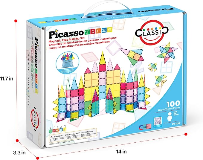 PicassoTiles 100 Piece Set 100pcs Magnet Building Tiles Clear Magnetic 3D Blocks Construction Playboards, Creativity Beyond Imagination, Inspirational, Recreational, Educational Conventional