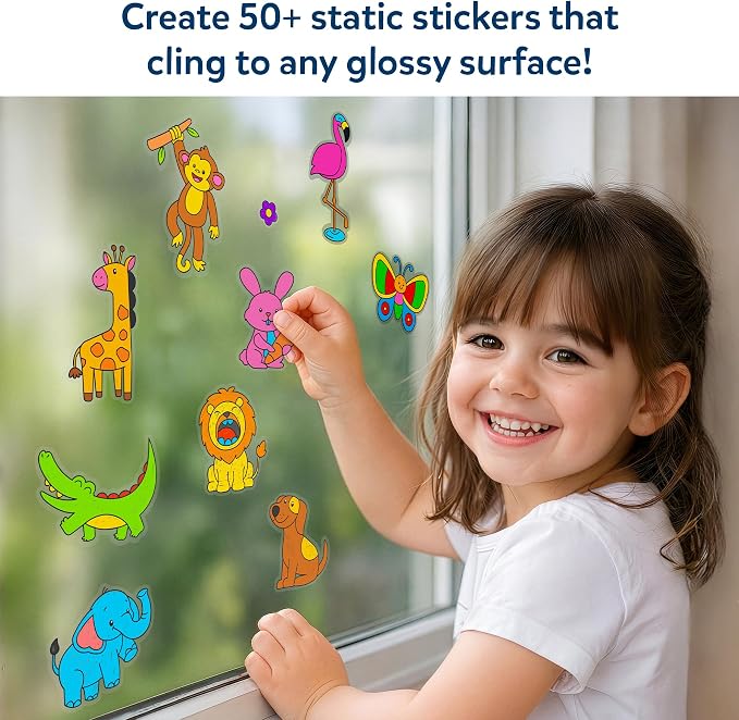Skillmatics Cling Art – Color Clingz Animals, 50+ Reusable Static Stickers, Mess-Free Fun for Kids, DIY Craft Kits & Supplies, Travel Toys, Creative Gifts for Boys and Girls Ages 3, 4, 5, 6, 7