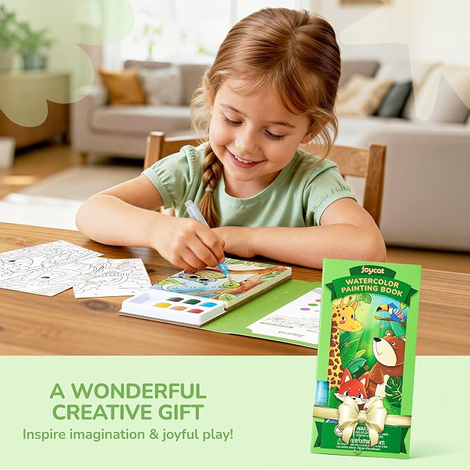 JoyCat Pocket Paint with Water Coloring Books for Kids, Art & Craft Activity Toy Set, Creative Travel & Home Painting Kit, Gifts for Girls & Boys Ages 3-8 (Animals)