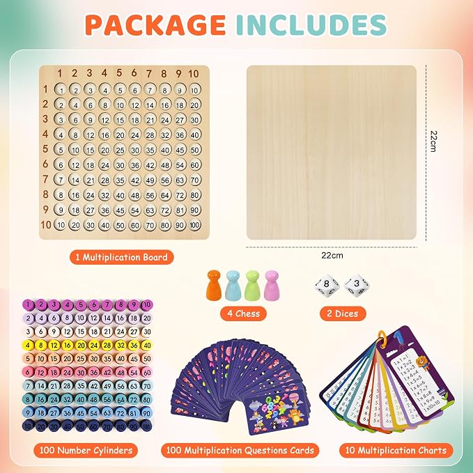BUZIFU Wooden Montessori Multiplication Board Game: Math Educational Toys Multiplication Table Board Game Montessori Math Manipulatives Toys Toddlers Kids Multiplication Chart Game for Early Education