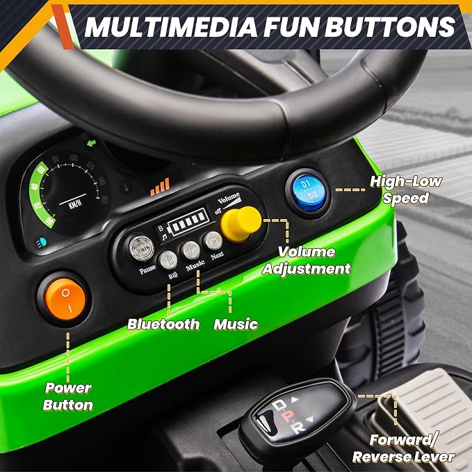 JOYRACER 24V Ride On Toys for Kids, Electric Ride on Tractor w/400W Motors, Tiltable & Detachable Trailer, Adjustable Seat, Bluetooth, Music, Remote Control Tractor Toys for Kids Ages 3+, Green